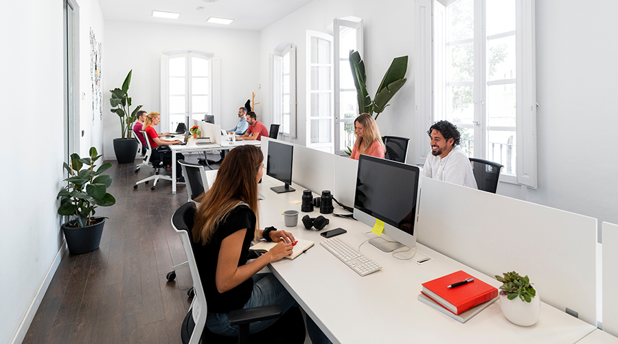 Coworkers working together in the office